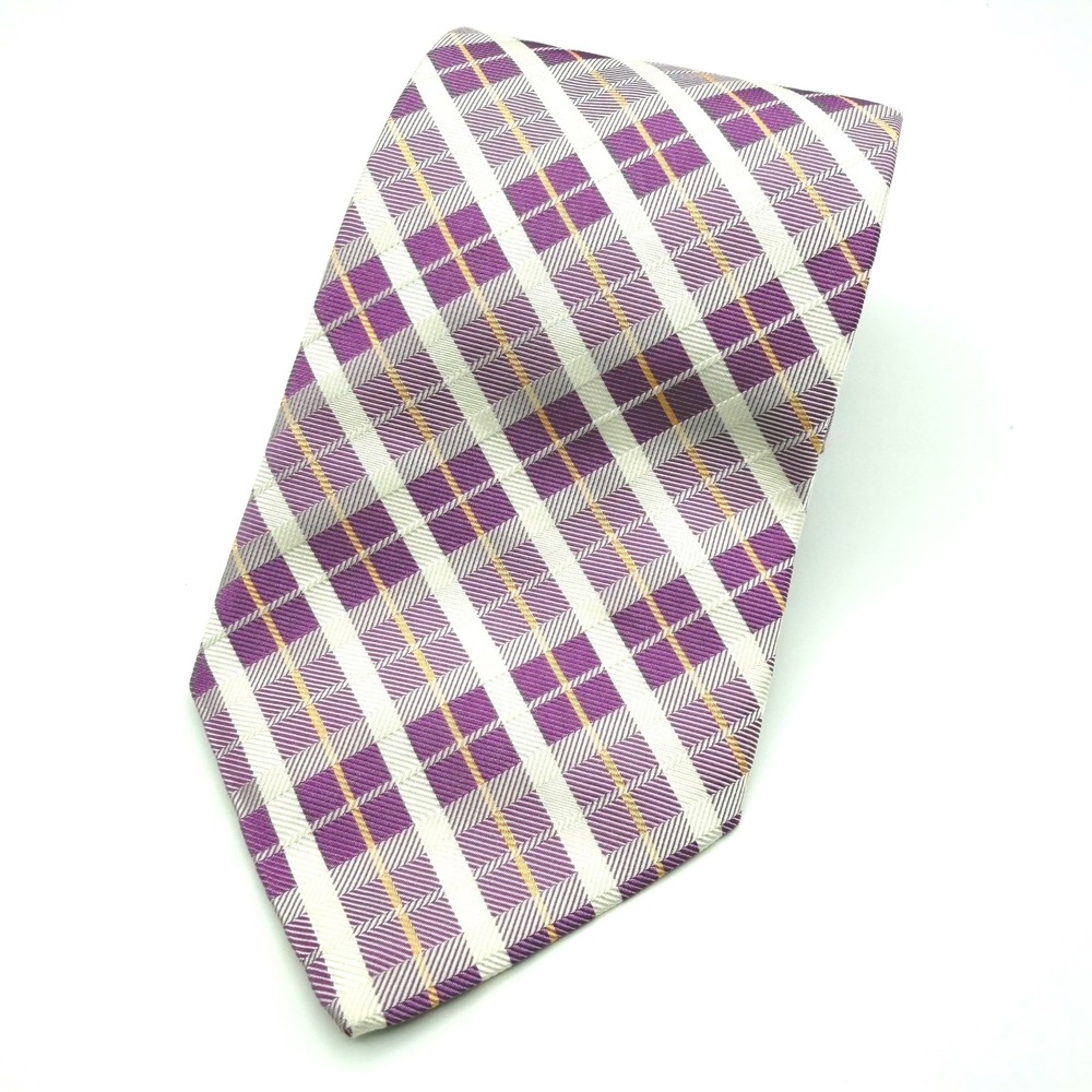 Brooks Brothers Tie Mens One Size Purple Plaid Silk Italian Fabric Made in USA